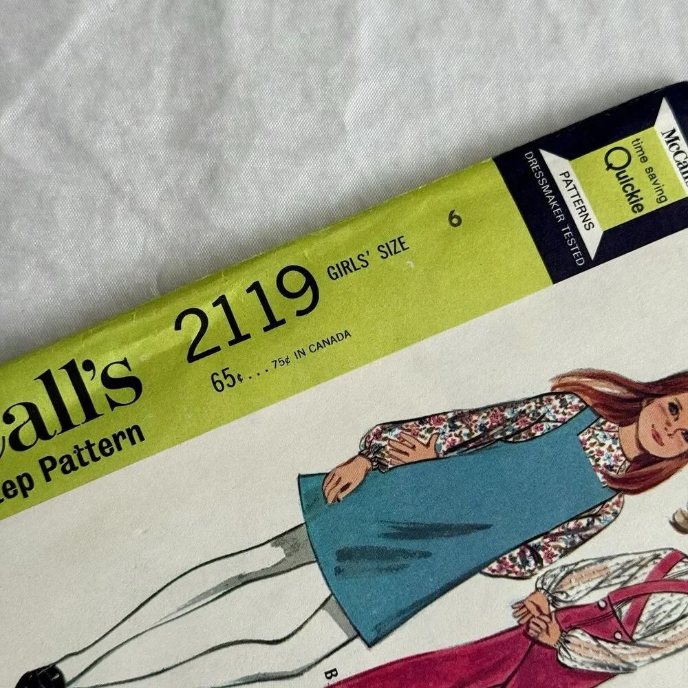 Vtg 60s McCalls 2119 Sewing Pattern Girls 6 Jumper Overalls Romper Dress UNCUT